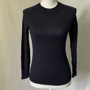 H&M navy blue cardigan with beaded neckline